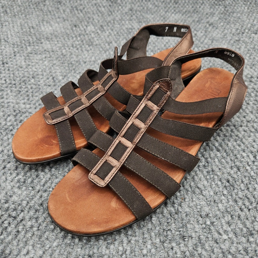 Munro American Darian Womens 7 N Bronze Sandals Strappy Elastic Comfort USA Made